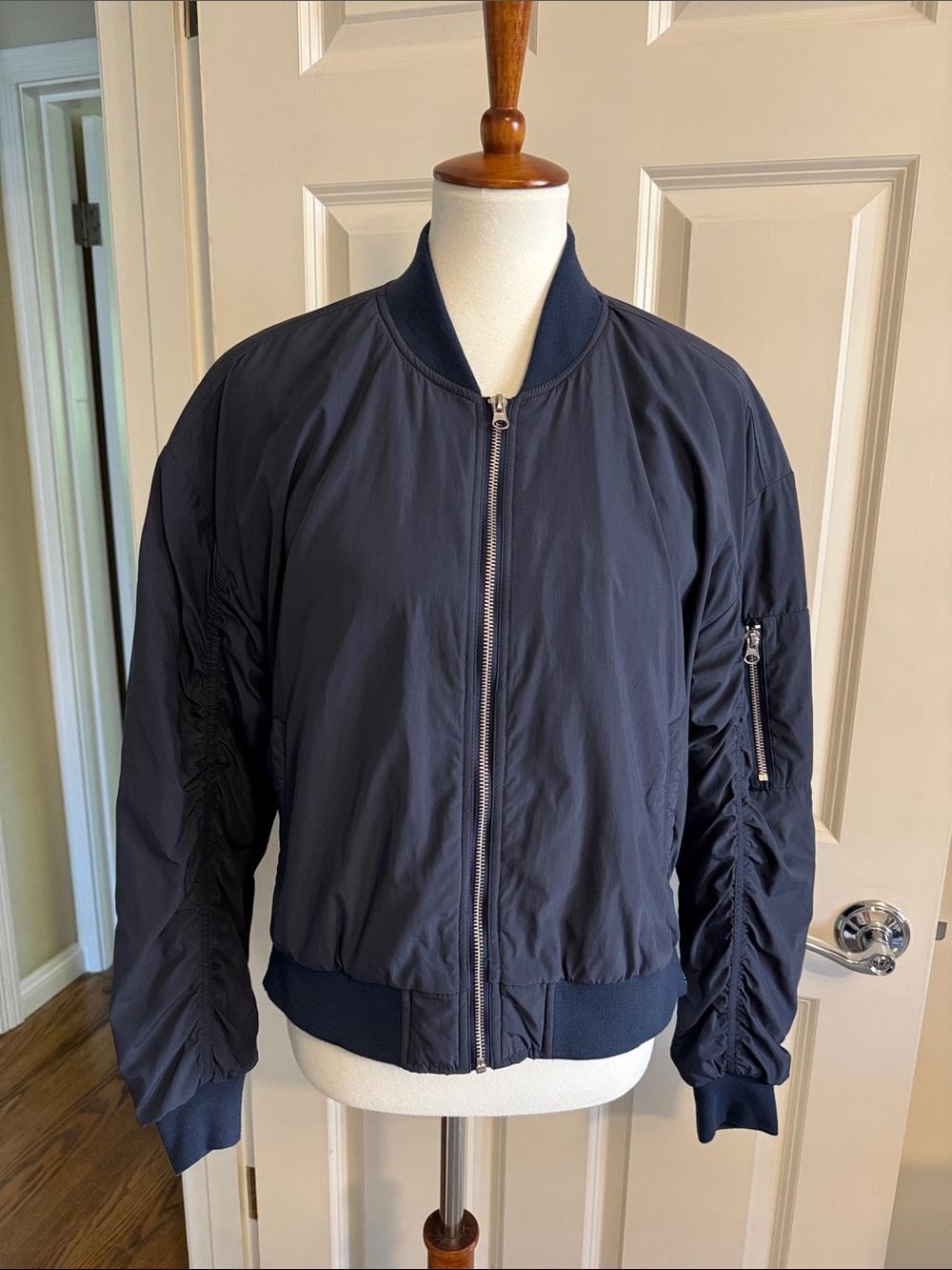 Never worn Evereve Navy Bomber Jacket with Zip Pocket